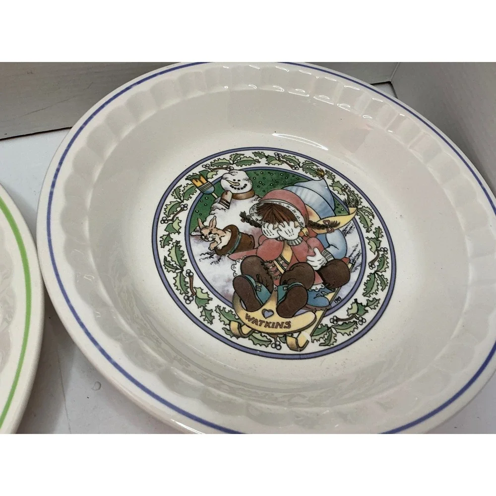 Watkins Vintage 1989 Country Kids Pie Plates Set of 2 Recipe Ceramic 10.5 Inch